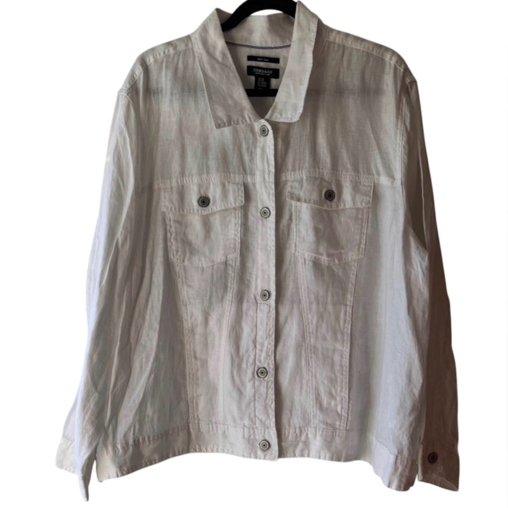 Jones & Co NY 100% Linen White Jacket Button Front Pockets Coastal Women 3X NWT